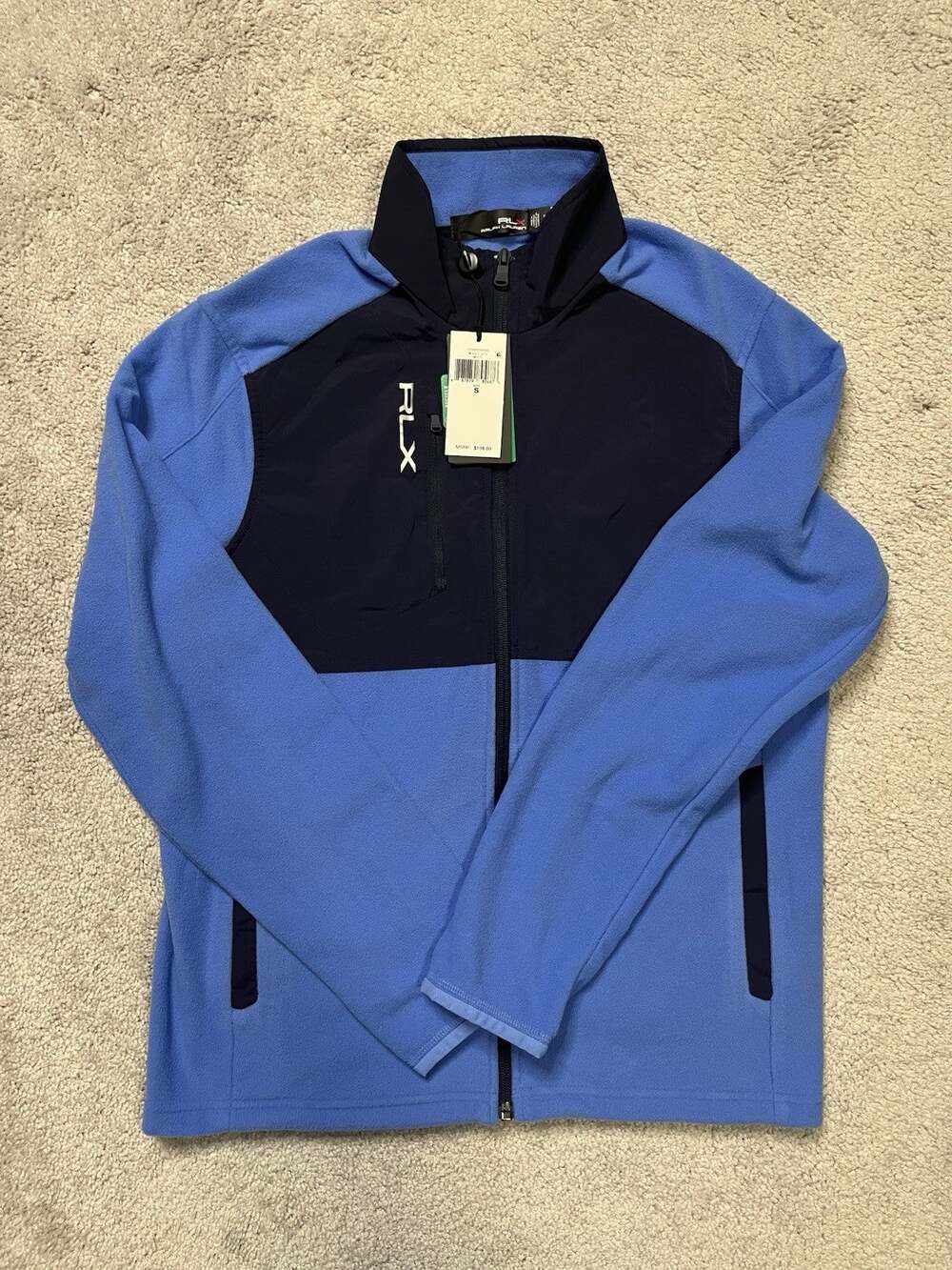 RLX Ralph Lauren Hybrid Fleece Full Zip Blue/Navy Golf Jacket, Men S